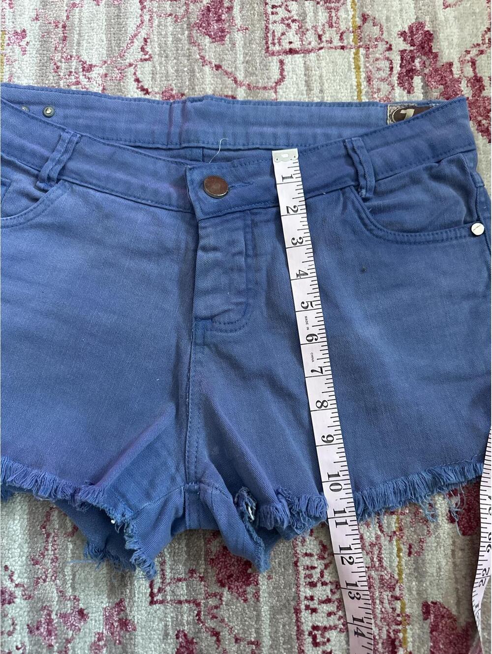 Upcycled Denim Jean Micro Mini Shorts Handpainted One of a Kind with Patches - Picture 8 of 9